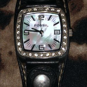 Black leather Fossil Watch with iridescent face